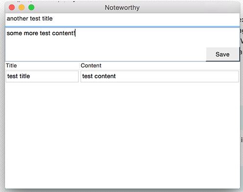 NSTableView displaying notes, with form fields for adding a note above